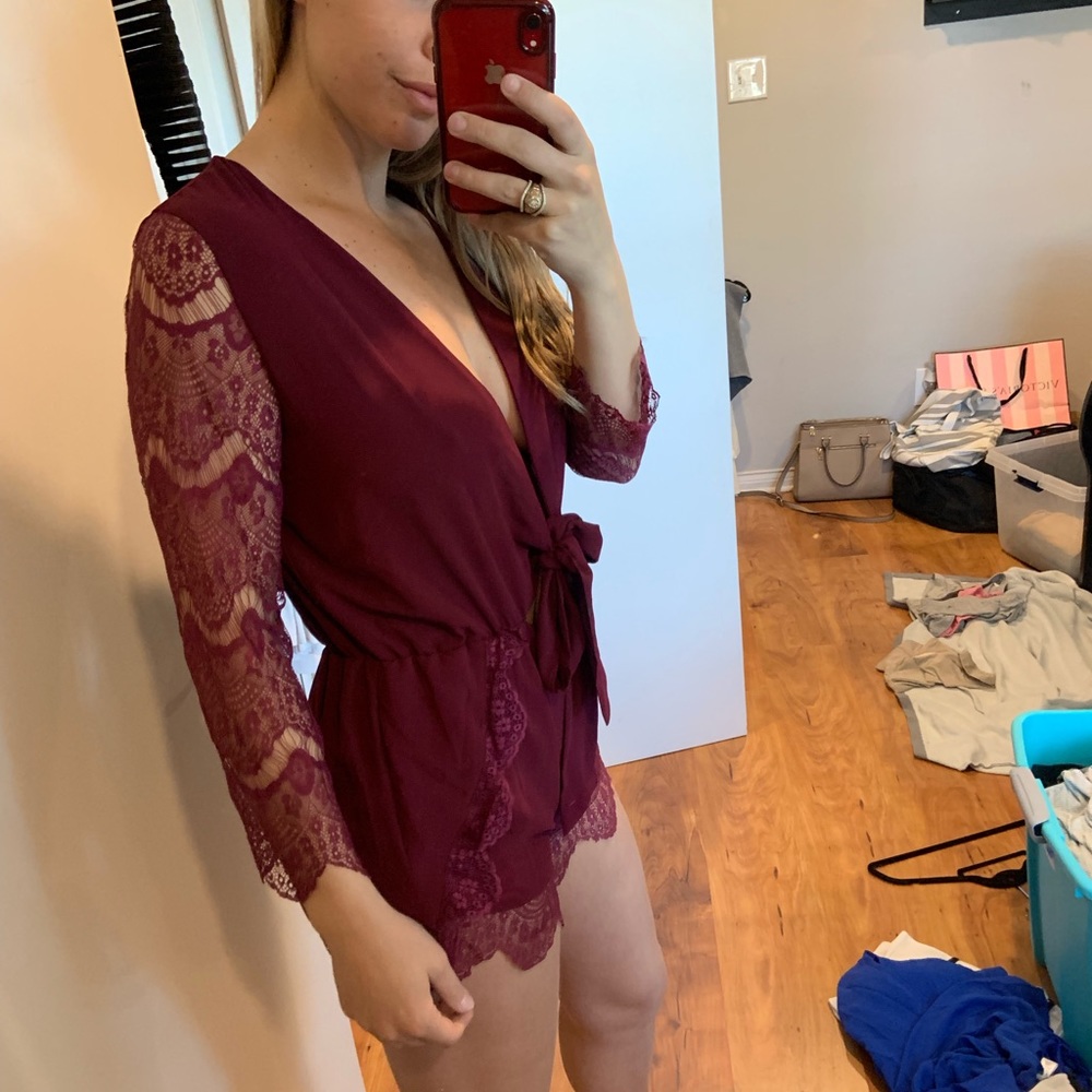 Maroon lace romper